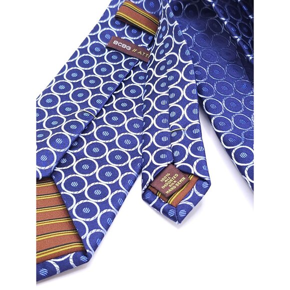 BCBG Attitude Mens Silk Tie Blue & White Circle Pattern - Picture 8 of 14